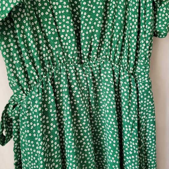 Sienna Sky XS Green White Print Wrap layered dress Cold Shoulder Side Tie Lined - Picture 10 of 14